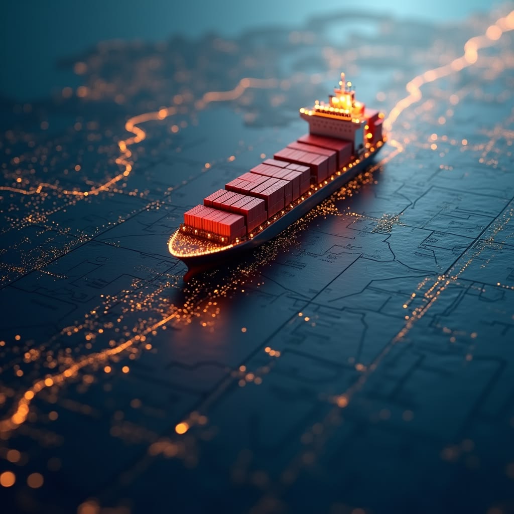 Aerial view of a container port terminal, representing Ebony Traders' maritime logistics operations